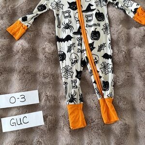 Little Sleepies Spooky Black and White Footie with Orange Accents